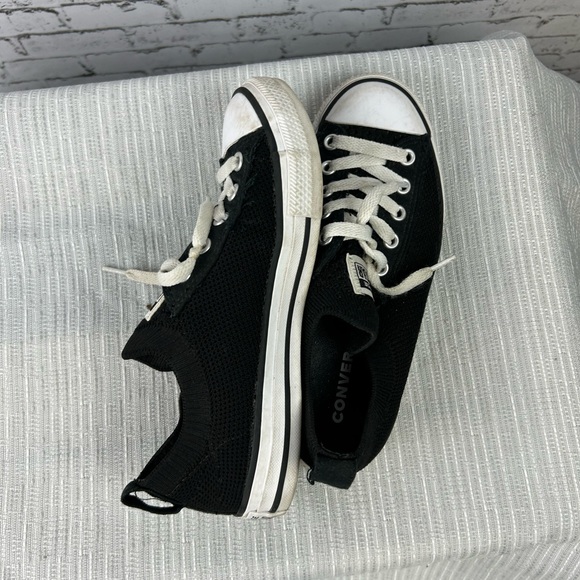 All Star Chuck Taylor Converse low top black kids knit slip ons shoes size 2 - Picture 3 of 8